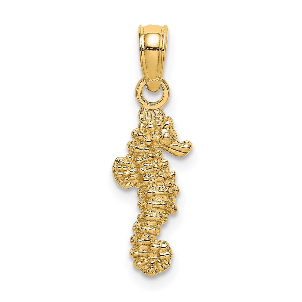 14k Yellow Gold Nautical Sea Life 3-D Mini Seahorse Necklace Charm Pendant